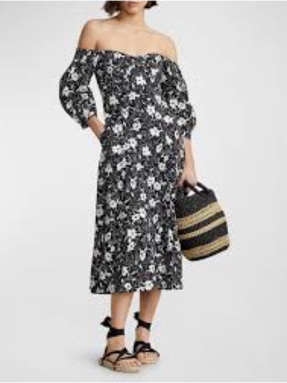 Polo Ralph Lauren Linen Floral Puff-Sleeve Midi Dress
